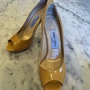 Jimmy Choo Luna Peep Toe Nude Heels Size 35 1/2